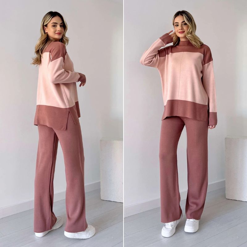 Long Sleeves Two Piece Panel Knitted Suit Set💗