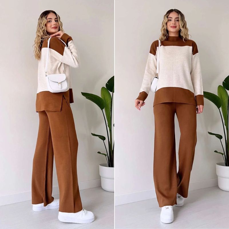 Long Sleeves Two Piece Panel Knitted Suit Set💗