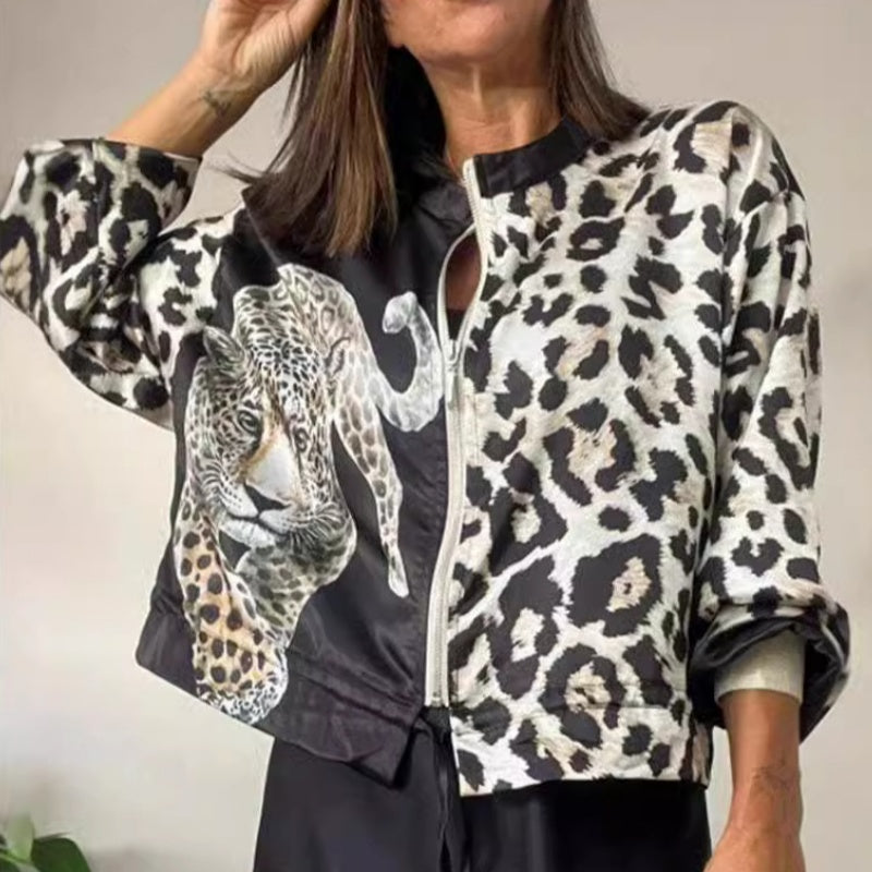 ✨Get 50% off💖Women's Zipper Short Jacket with a Tiger & Leopard Print