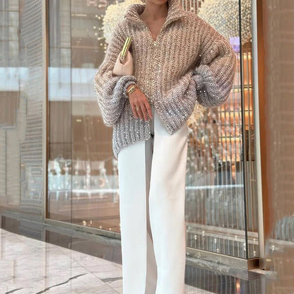 🎅Christmas Pre-sale🎁Knitted Sweater Jacket With Monochromatic Sequins