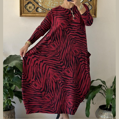 Women's Casual Fashion Zebra Pattern Dress with Pockets