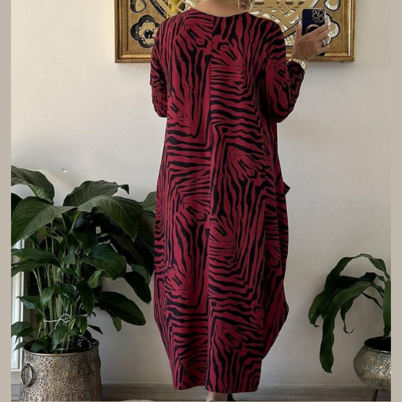 Women's Casual Fashion Zebra Pattern Dress with Pockets