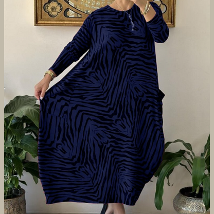 Women's Casual Fashion Zebra Pattern Dress with Pockets