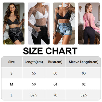 Women's Sexy Rhinestone Fishnet Crop Top