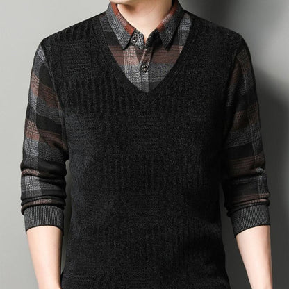 🎄🎅Christmas special offer🎁 Men's Faux Two Piece Thickened Sweater