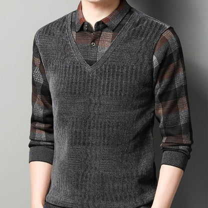 🎄🎅Christmas special offer🎁 Men's Faux Two Piece Thickened Sweater