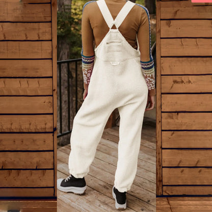 Casual Soft Plush Jumpsuit with Zipper Pockets