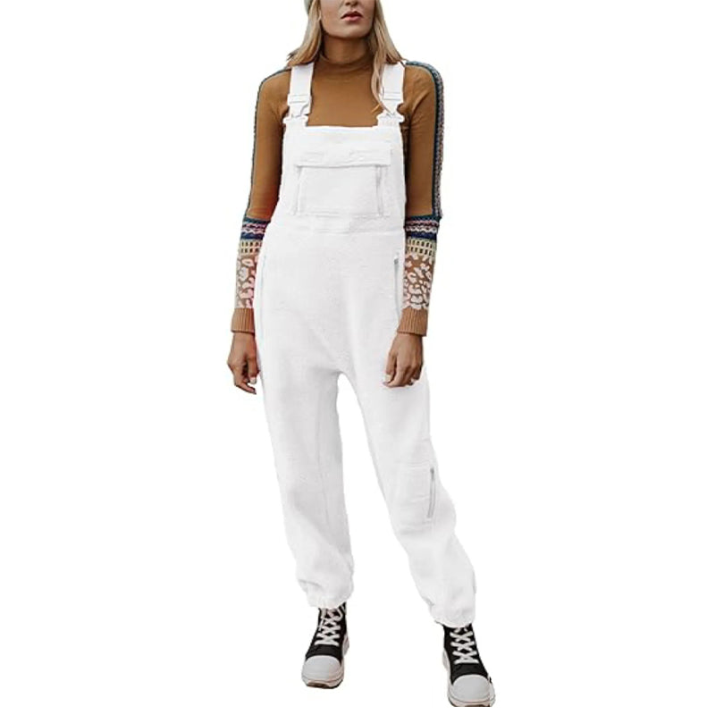 Casual Soft Plush Jumpsuit with Zipper Pockets