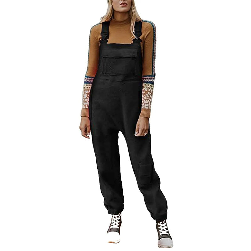 Casual Soft Plush Jumpsuit with Zipper Pockets