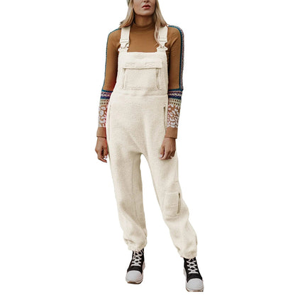 Casual Soft Plush Jumpsuit with Zipper Pockets