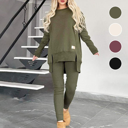 Slit High Low Hem Sweatshirt ＆ Bodycon Pants Set