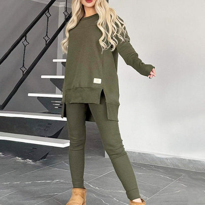 Slit High Low Hem Sweatshirt ＆ Bodycon Pants Set