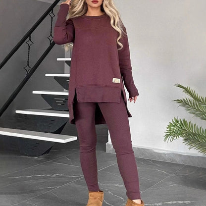 Slit High Low Hem Sweatshirt ＆ Bodycon Pants Set