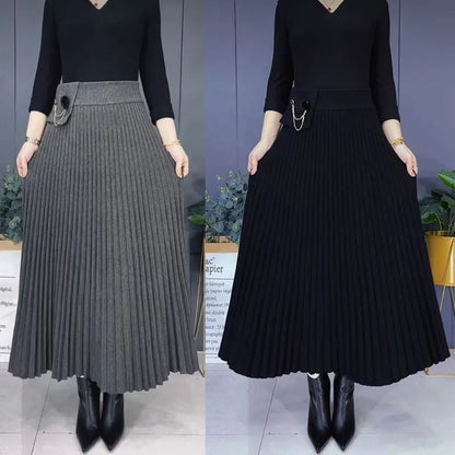 🎅Xmas Sales - 50% OFF🎄Elegant Solid Color Soft Pleated A-Line Skirt