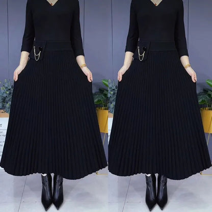 🎅Xmas Sales - 50% OFF🎄Elegant Solid Color Soft Pleated A-Line Skirt