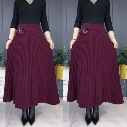 🎅Xmas Sales - 50% OFF🎄Elegant Solid Color Soft Pleated A-Line Skirt