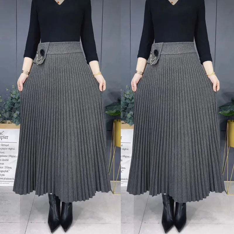 🎅Xmas Sales - 50% OFF🎄Elegant Solid Color Soft Pleated A-Line Skirt