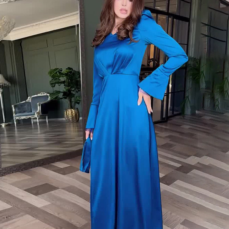 Women's Elegant Maxi Dress with Waist Tie Belt