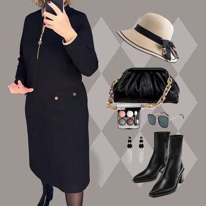 ❄️Winter-Specials❄️Women's Elegant Black Long-Sleeve Dress