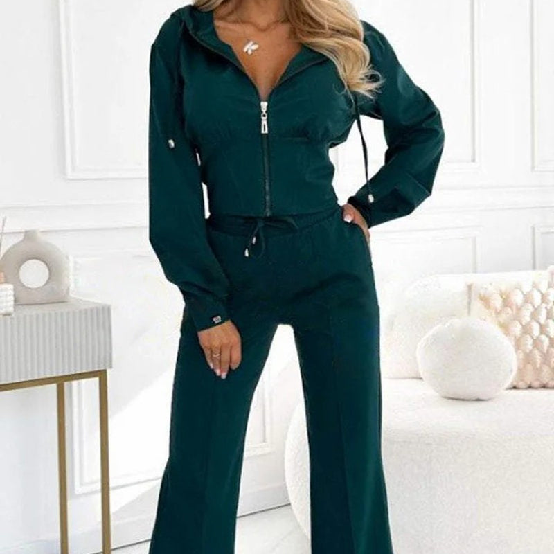 Women's Full Zip-Up Hoodie 2-Piece Tracksuit Set