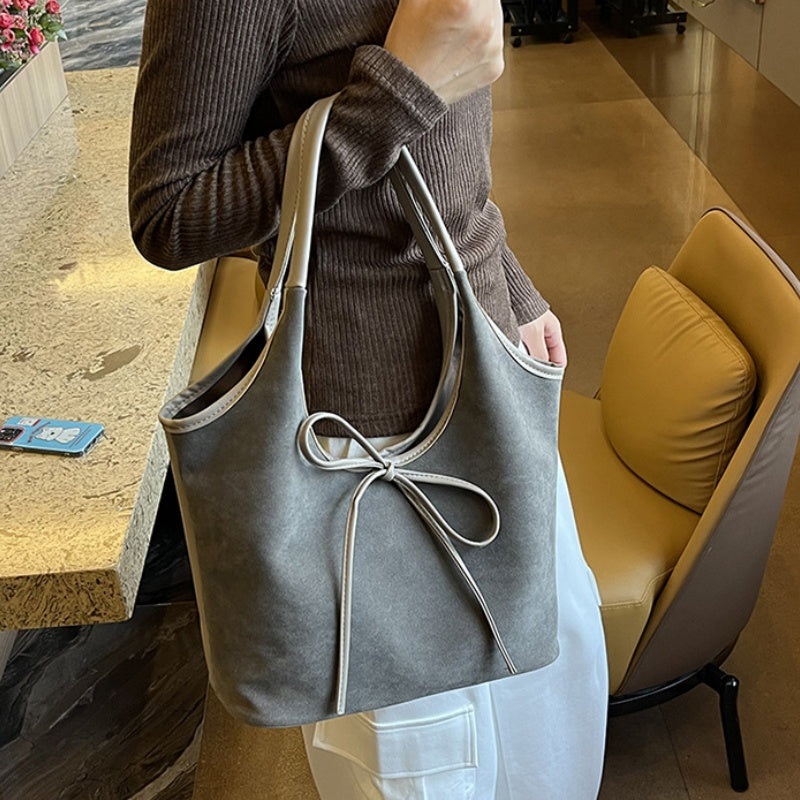 Women's Retro Suede Tote Bag with Knot Decoration