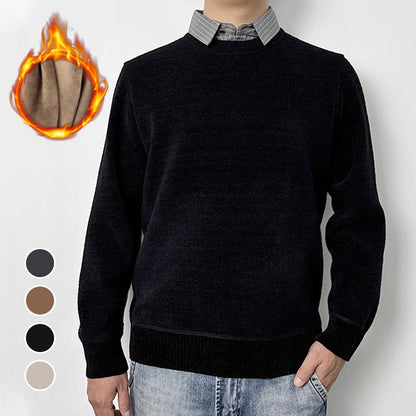 Men's Lapel Plush Lined Knitted Shirt