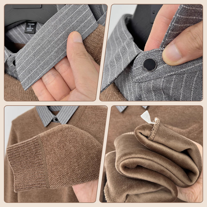 Men's Lapel Plush Lined Knitted Shirt