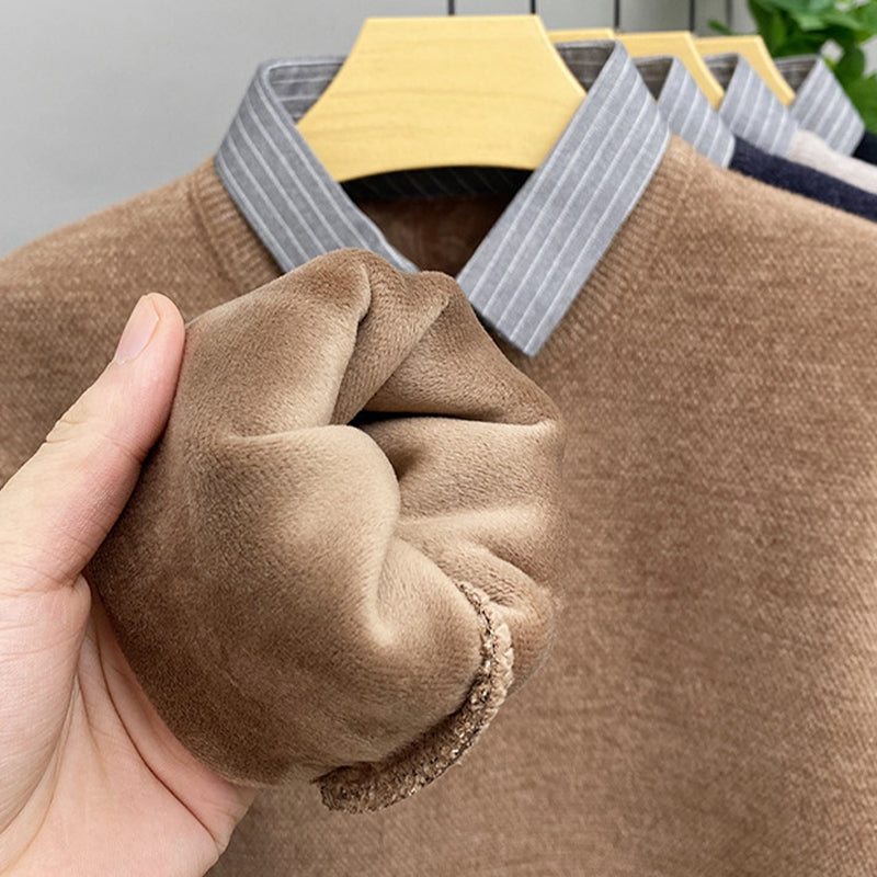 Men's Lapel Plush Lined Knitted Shirt