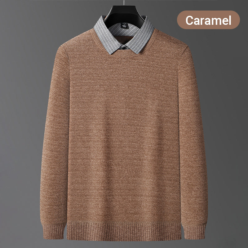 Men's Lapel Plush Lined Knitted Shirt