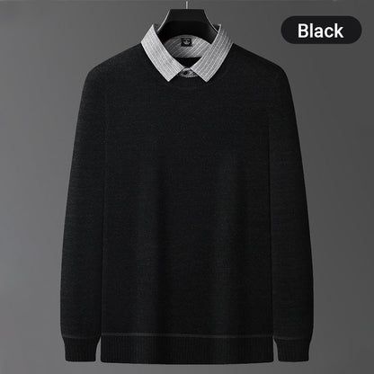 Men's Lapel Plush Lined Knitted Shirt