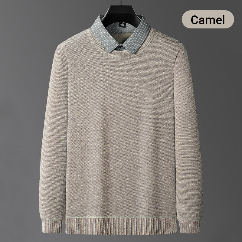 Men's Lapel Plush Lined Knitted Shirt