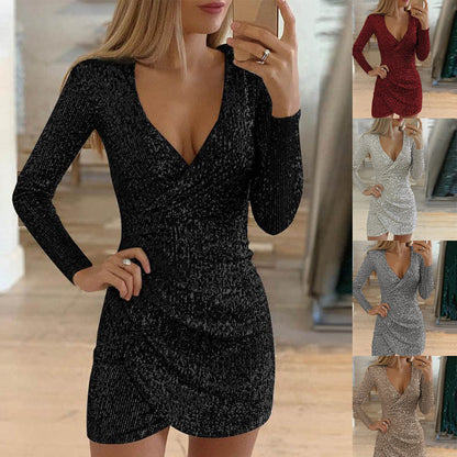 Women's Sparkling Sequin V-Neck Bodycon Dress