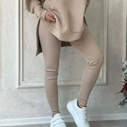 Women’s Hooded Slit Sweatshirts ＆ Pants 2-Piece Set