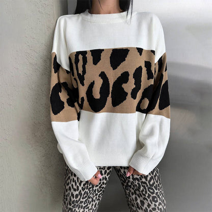 🎁😍Women's Trendy Leopard Patchwork Crew Neck Sweater💥Enjoy free shipping❗❗