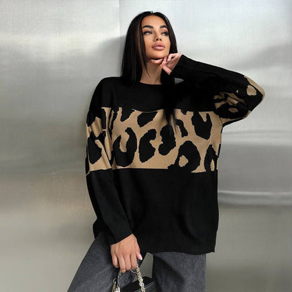 🎁😍Women's Trendy Leopard Patchwork Crew Neck Sweater💥Enjoy free shipping❗❗