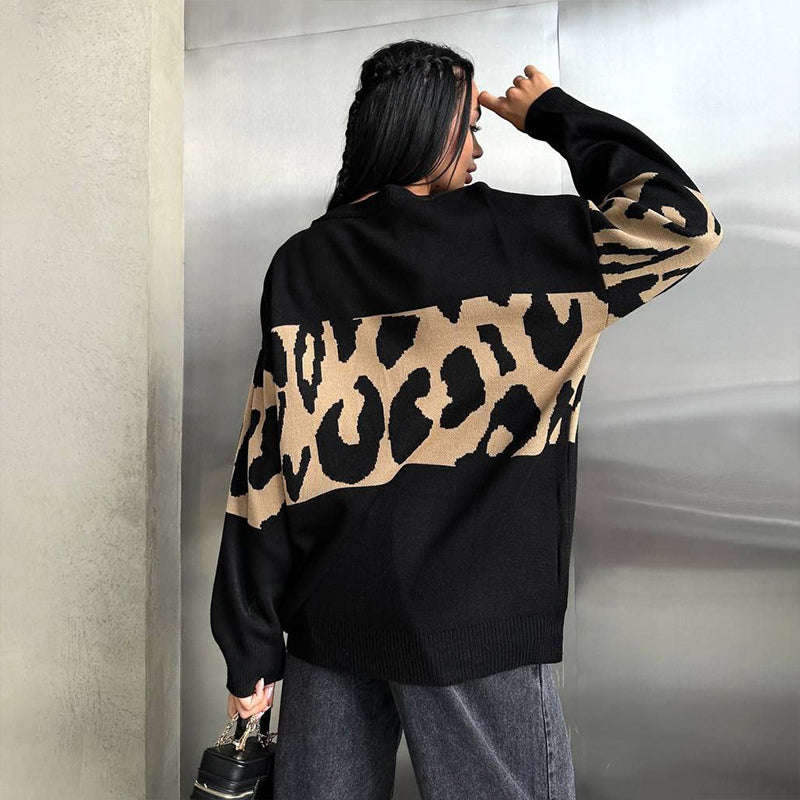 🎁😍Women's Trendy Leopard Patchwork Crew Neck Sweater💥Enjoy free shipping❗❗