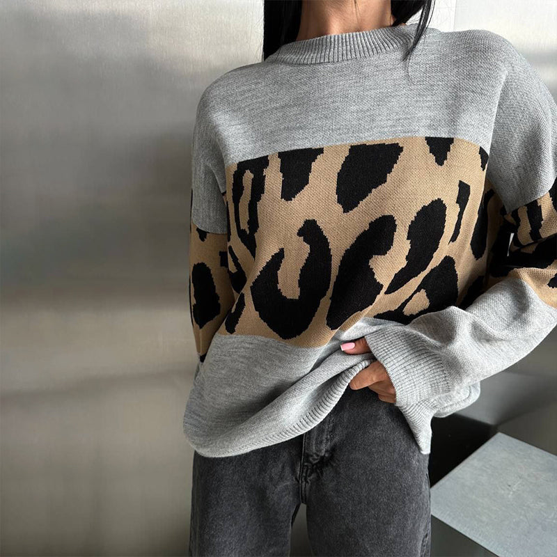 🎁😍Women's Trendy Leopard Patchwork Crew Neck Sweater💥Enjoy free shipping❗❗