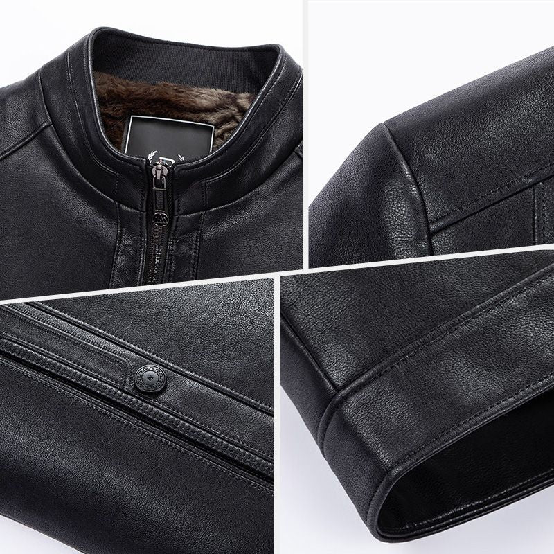 Men’s Fashionable Stand-collar Thickened Warm Leather Jacket