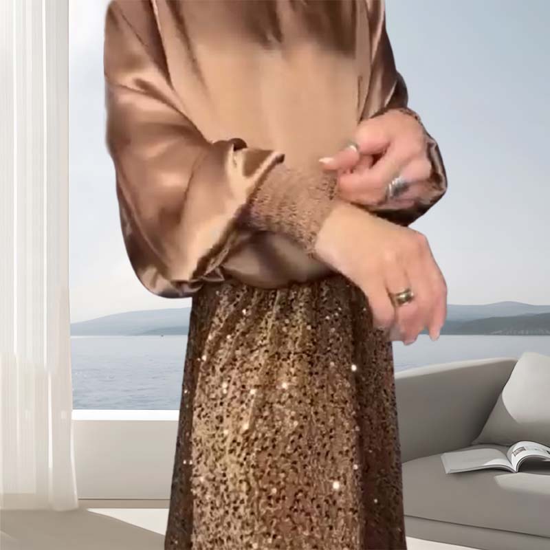 🎅Xmas Sales - 50% OFF🎄Women's Long Sleeve Top & Sequin Maxi Skirt Two-Piece Set