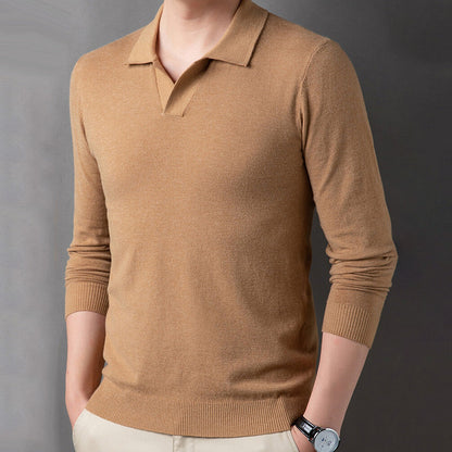 Men's Soft Pullover Sweater with Lapel Collar