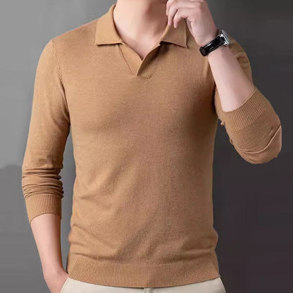 Men's Soft Pullover Sweater with Lapel Collar