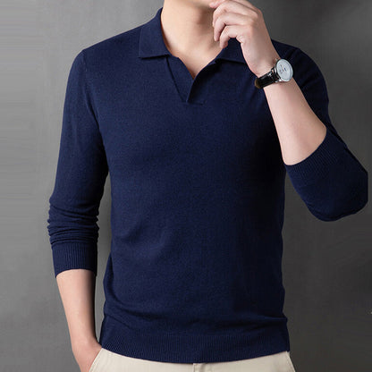 Men's Soft Pullover Sweater with Lapel Collar