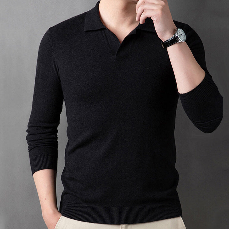 Men's Soft Pullover Sweater with Lapel Collar