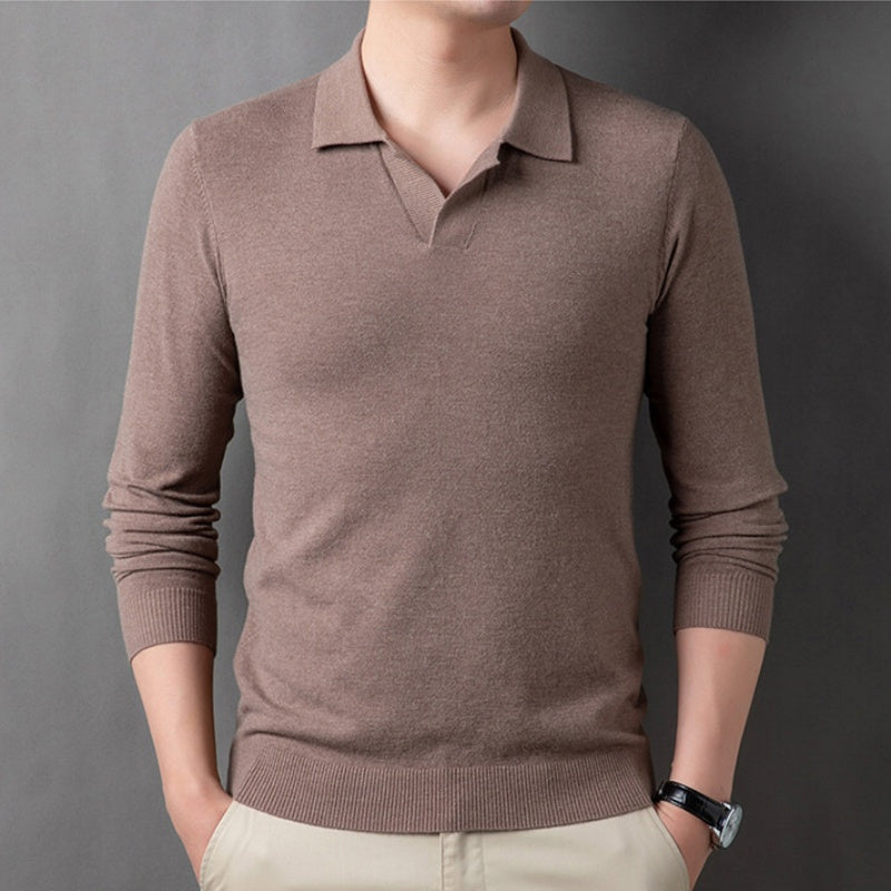 Men's Soft Pullover Sweater with Lapel Collar