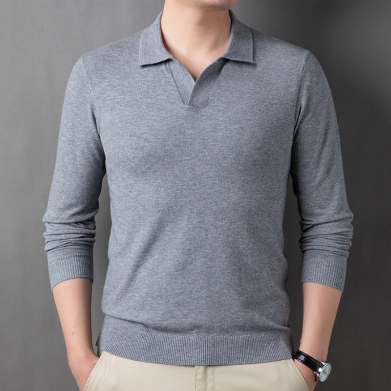 Men's Soft Pullover Sweater with Lapel Collar