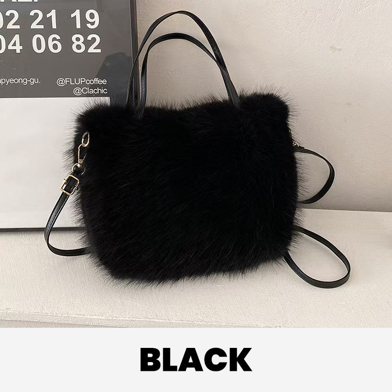 Elegant Pearl-Embellished Faux Fur Shoulder Bag