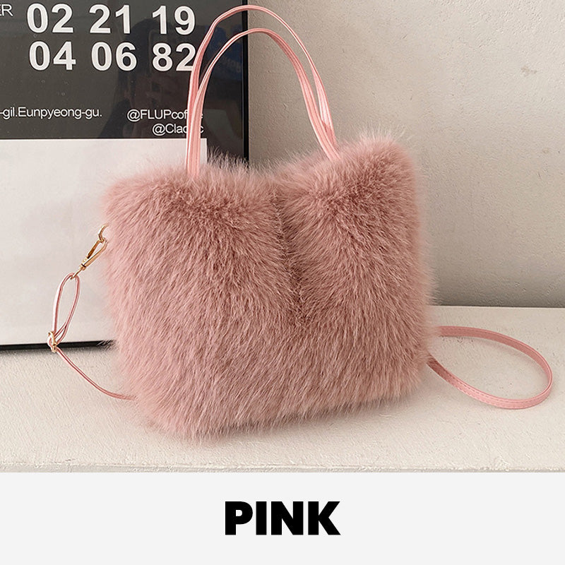 Elegant Pearl-Embellished Faux Fur Shoulder Bag