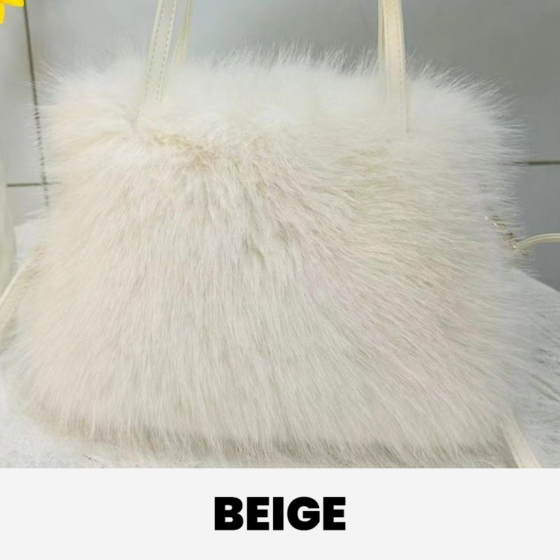 Elegant Pearl-Embellished Faux Fur Shoulder Bag