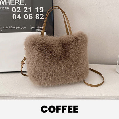 Elegant Pearl-Embellished Faux Fur Shoulder Bag