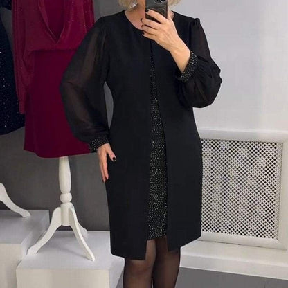 Rhinestone Decor Black Midi Dress